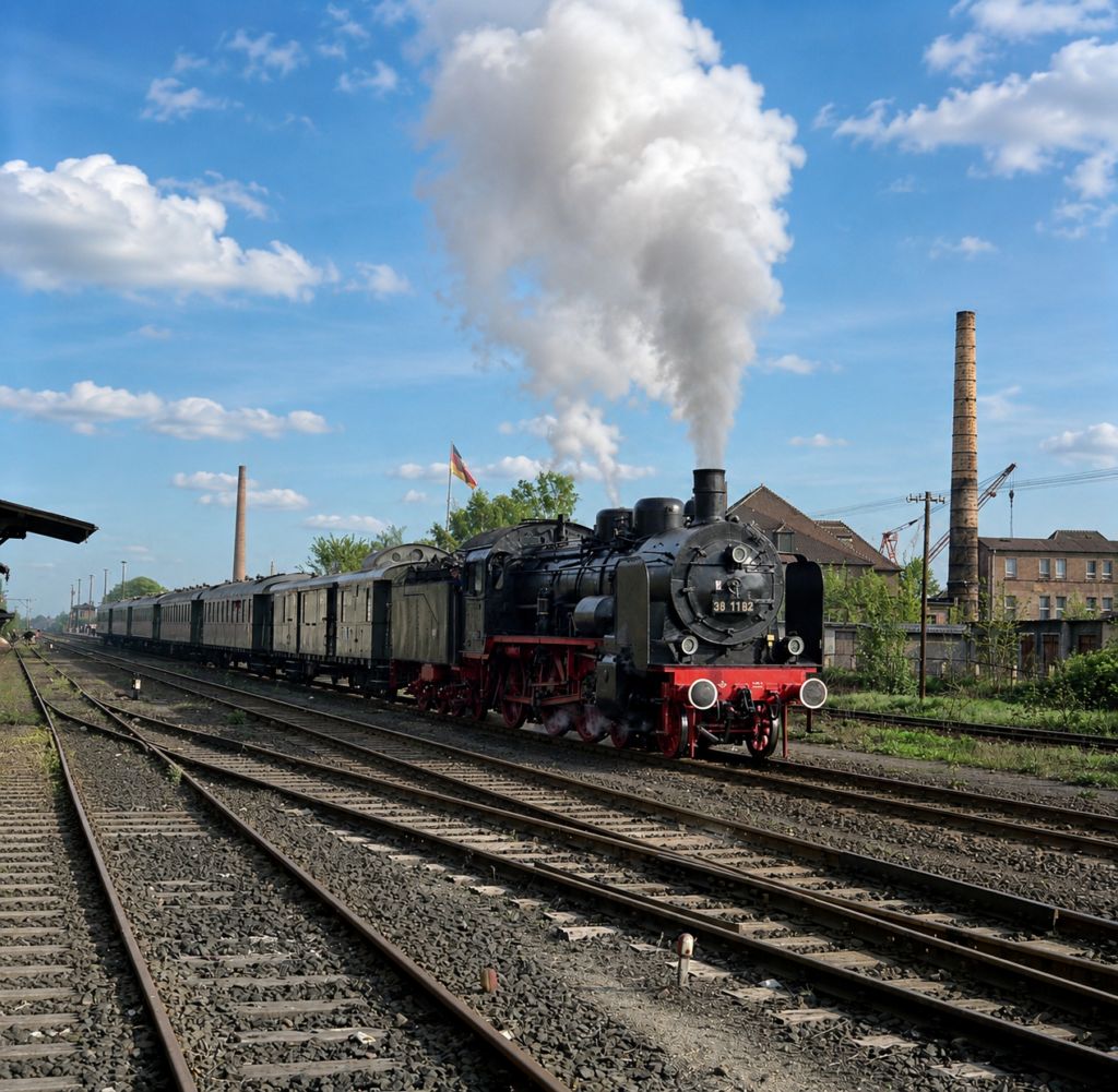 Lokomotywa serii P8, fot.: Falk2, źródło: https://commons.wikimedia.org/wiki/File:01_Bf_Wolks,_38_1182_mit_Sdz.jpg, CC BY-SA 4.0