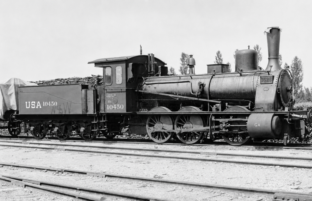 Lokomotywa serii G 4.2 (w U.S. Army Camp Williams we Francji), 1919, fot. Sgt. Musler, U.S. Army Signal Corps, DP, źródło: https://catalog.archives.gov/id/313164475