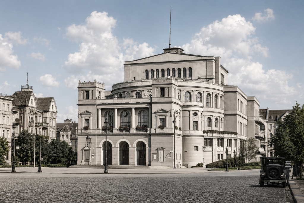 Teatr Miejski w Szczecinie, obecnie nieistniejący, autor Busol, źródło: https://commons.wikimedia.org/wiki/File:Stadttheater_Stettin.jpg, CC BY-SA 3.0
