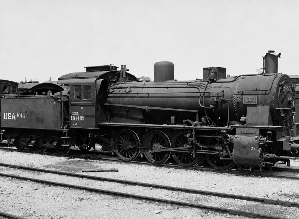 Lokomotywa serii G 8 (w U.S. Army Camp Williams we Francji), 1919, fot. Sgt. Musler, U.S. Army Signal Corps, DP, źródło: https://catalog.archives.gov/id/313164475