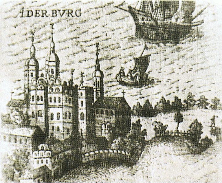 Zamek Odrzański w Grabowie pod Szczecinem. Fragment miedziorytu wykonanego ok. 1620 przez Heinrich Kotego i Petrusa Rollosa, ok. 1620, PD, źródło: https://commons.wikimedia.org/wiki/File:Oderburg.jpg